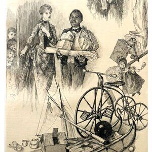 1886 Hiding Christmas Presents Wood Engraving Victorian Holiday Children DWKK27C